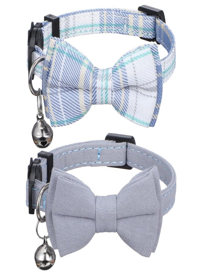 HaiFafafaing Cat Collar Breakaway Bowtie - Safety Adjustable Cat Collars for Boy Cats with Bell - 7-11 Inches Length Christmas Cats Bow Tie Collar Blue Grey - Image 1